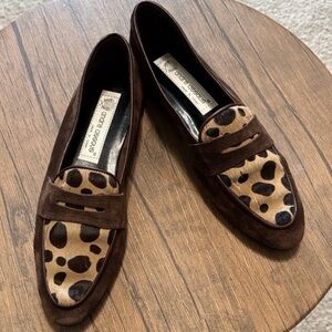 Brown and Leopard Print Loafers